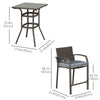 3 Pieces Patio Bar Set Wicker Garden Bistro Set Outdoor Furniture PE Rattan Table and Stools with Seat Cushion, Grey