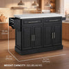 Stainless Steel Kitchen Island with Storage and Stainless Steel Top, Kitchen Trolley with Drawers, Cabinets, Towel Rack, Black