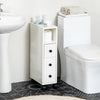 Slim Bathroom Cabinet with Wheels, Narrow Bathroom Storage Cabinet with Door, Drawer and 2 Open Compartments, White