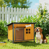 Outdoor Dog House with Anti-Chewing Steel Frame, Openable Roof, Removable Floor, Door Curtain, Yellow