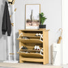 Shoe Storage Cabinet with 2 Flip Drawers and Adjustable Shelves for 12 Pairs of Shoes, Natural Wood