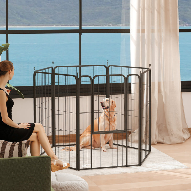 6 Panels Heavy Duty Dog Playpen Outdoor Indoor with Door & Strap, 39