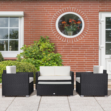 4 Pieces Sectional Patio Furniture Set, Rattan Wicker Patio Chairs Outdoor Coffee Set with Cushions, Cream White