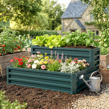 2 Tier Galvanized Raised Garden Bed, Steel Planter Box for Vegetables, Flowers, Herbs, 47