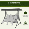 3 Person Porch Swing Outdoor Swing Chair with High Back Design, Side Pouches and Adjustable Canopy, Mixed Grey