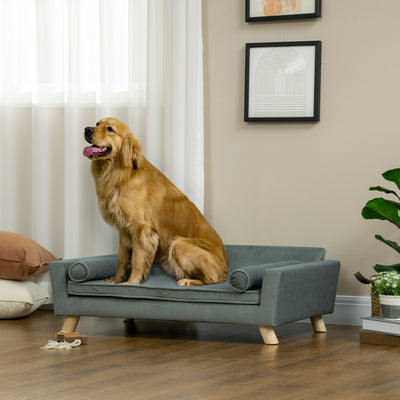 Dog Sofa Bed with Removable Pillows, Foam Pet Sofa Cat Sofa with Removable Washable Cushion, Water-resistant Fabric, for Medium and Large Dogs, Grey