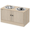 Raised Dog Bowls with Storage, Slow Feeder, 2 Stainless Steel Food and Water Bowl Non-Slip, Oak