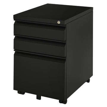 3 Drawer Filing Cabinet, Lockable Office Storage Cabinet on Wheels for Legal, Letter, A4 Files, Black