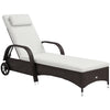 Wicker Chaise Lounge, Outdoor Lounge Chair, PE Rattan Patio Sun lounger with Head-rest, 5-Level Height Adjust Backrest, Cushion, & Wheels, Mixed Grey and Grey