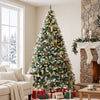 9ft Flocked Prelit Christmas Tree Spruce, Dual Colour, Remote, Hinged Artificial Xmas Tree with Pinecones, Berries