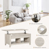 Lift Top Coffee Table with Hidden Storage Compartment and Open Shelves, Lift Tabletop Pop-Up Center Table for Living Room, Oak