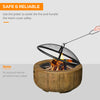 Outdoor Fire Pit, 24 Inch Metal Wood Burning Fireplace with Spark Cover, Poker, Woodgrain Design, Light Brown