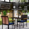 Stackable Wicker Patio Chairs Set of 2 with Removable Cushion, Armrest for Garden, Porch, Yard, Navy Blue
