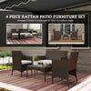 4 Pieces Wicker Outdoor Balcony Furniture Set Rattan Patio Furniture Set with Loveseat Chairs Glass Coffee Table