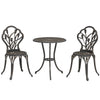 3PCs Patio Bistro Set, Outdoor Cast Aluminum Garden Table and Chairs with Umbrella Hole for Balcony, Bronze