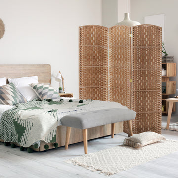 6ft Folding Room Divider, 3 Panel Wall Partition with Wooden Frame for Bedroom, Home Office, Natural