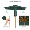 8FT Wood Market Umbrella Patio Umbrella Round Garden Parasol Canopy with Bamboo Ribs and Top Vent, Dark Green