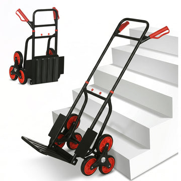 6-Wheels Stair Climber Trolley Cart, Hand Truck and Dolly, Foldable Steel Load Cart, 264lbs Capacity, Black and Red, Black, Red