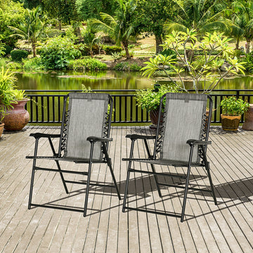 2 Pieces Outdoor Folding Patio Chair Set, Portable Camping Chairs with Armrests for Garden, Patio, Pool, Beach, Grey