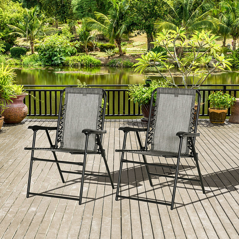 2 Pieces Outdoor Folding Patio Chair Set, Portable Camping Chairs with Armrests for Garden, Patio, Pool, Beach, Grey
