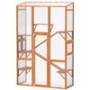 Wooden Catio Outdoor Cat Enclosure with 6 Jumping Platforms, Scratching Post, 2 Ramps, Waterproof Roof, Orange