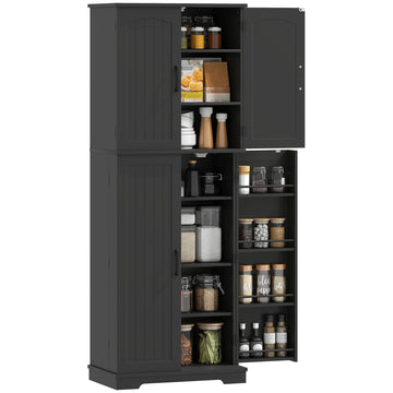 Garde-manger haut, armoire de rangement de 64 po avec étagères réglables et 8 porte-épices pour cuisine, salle à manger, noir