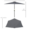 9.8ft Half Umbrella Semi Round Patio Parasol with Crank Handle, Top Vent for Garden, Balcony- NO BASE INCLUDED, Grey