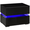 Modern Nightstand, Bedside Table with 2 Drawers, USB Powered RGB LED Lights for Bedroom, Black