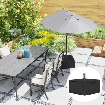 3-in-1 Patio Umbrella Base, Coffee End Table, Flower Box Planter with Wheels Handles, Square Plastic 176lb Stand/110lb Water Fillable Outdoor Garden Umbrella Stand, Black