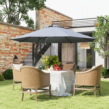 11FT Patio Umbrella, Cantilever Umbrella with 8 Ribs, 360° Rotation, Easy Adjustment for Garden, Deck, UPF 50+, Grey