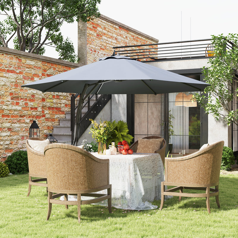 11FT Patio Umbrella, Cantilever Umbrella with 8 Ribs, 360° Rotation, Easy Adjustment for Garden, Deck, UPF 50+, Grey