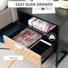 Modern Bedside Table with Drawer, Nightstand with Storage Shelf, Sofa End Table for Bedroom, Black and Oak