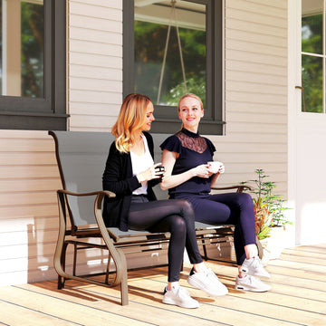 Garden Double Gliding Chair, Patio Glider Armchair for Outdoor, Backyard Mesh Seat and Backrest, Steel Frame, Light Grey
