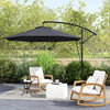 9.5' Cantilever Umbrella with Wind Protection Strap and Cover, Hanging Umbrella with Crank and Cross Base, UPF 50+, Grey