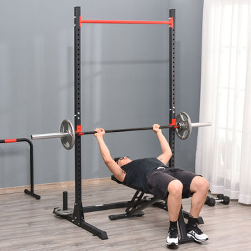 Soozier Adjustable Barbell Power Rack Squat Stand Strength Training Fitness Pull Up Weight Cage Home Gym Black