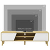 TV Stand for 65 Inch Television, Entertainment Center with Soft Closing Door and Rubberwood Legs, Oak and White