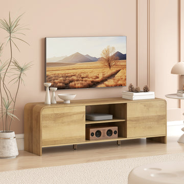 TV Stand for up to 65 Inch TV, Nordic Entertainment Center with 2 Cabinets and 2 Open Shelves for Living Room, White