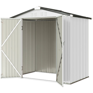 6.5' x 4' Outdoor Storage Shed, Metal Garden Shed with Lockable Double Doors, 4 Vents, White