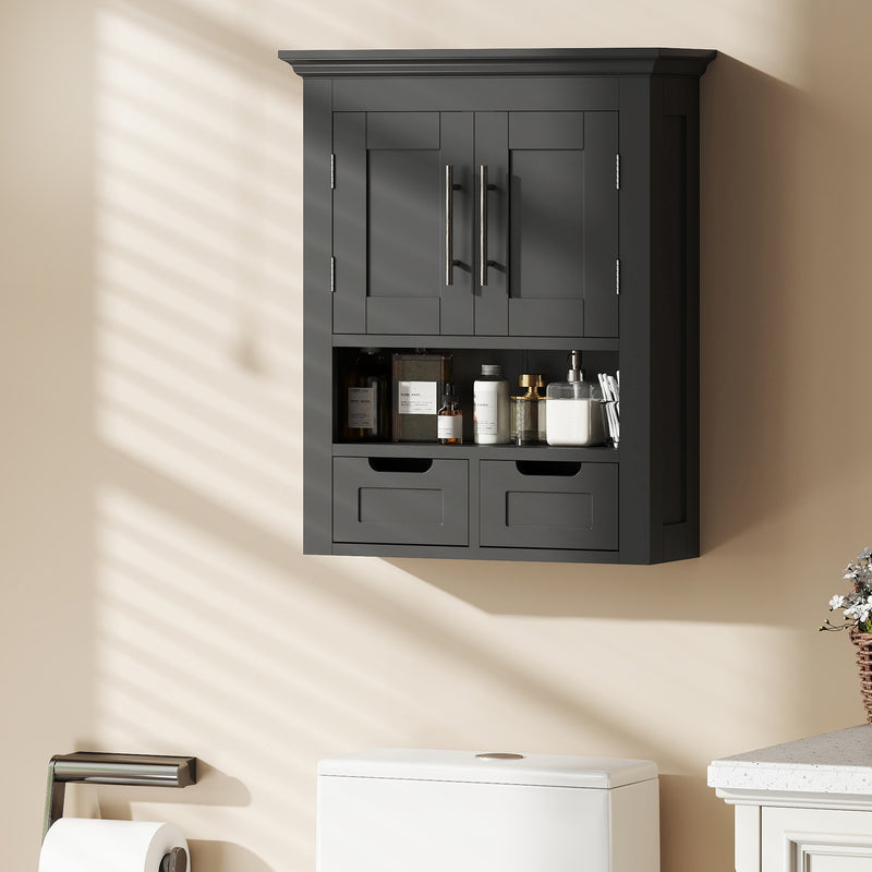 Bathroom Wall Cabinet, Medicine Cabinet, Toilet Storage Cabinet with Shelf for Living Room and Entryway, Black