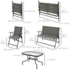 Outdoor 4 Pieces Patio Furniture Set, Garden Set with Two Foldable Armchairs, a Loveseat & Glass Top Table