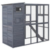 Outdoor Wooden Catio with 4 Tier Main House, Ramp, Platforms, Asphalt Roof, Ramps, Sliding Door, Window, Grey