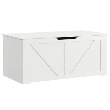 39.4 Inches Storage Chest, Storage Trunk with 2 Safety Hinges for Living Room, White Wood Grain