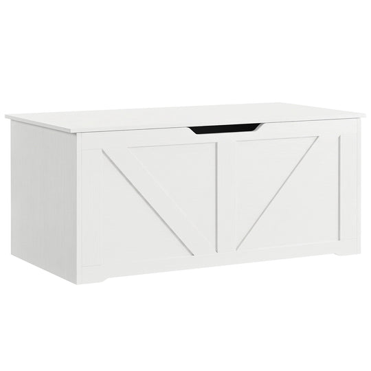 39.4 Inches Storage Chest, Storage Trunk with 2 Safety Hinges for Living Room, White Wood Grain