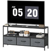 TV Stand with Charging Station, TV Table with 3 Foldable Linen Drawers and Open Shelf for 55 Inch Television, Black