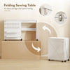 Sewing Machine Table on Wheels, Folding Craft Table with 2 Bins, Storage Shelf, 18 Pegs, Lockable Wheels, White
