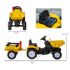 Ride on Toy Dump Truck for Kids, Pedal Construction Car with Detachable Trailer for 3 Year Old, Yellow