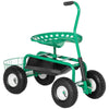 Garden Scooter, Rolling Cart with Swivel and Adjustable Seat, Tool Tray, Bucket Basket, Green and Black