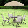 6 Pieces Outdoor Dining Set for 4 with Umbrella Patio Outdoor Furniture Set with Round Table 4 Folding Chairs Cream