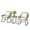 3 Piece Rocking Bistro Set Outdoor Patio Furniture Set with Cushions, Glass Coffee Table for Balcony, Cream White