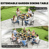 Aluminum Expandable Outdoor Dining Table with Tempered Glass Tabletop and Aluminum Frame, for Garden, Backyard, Black